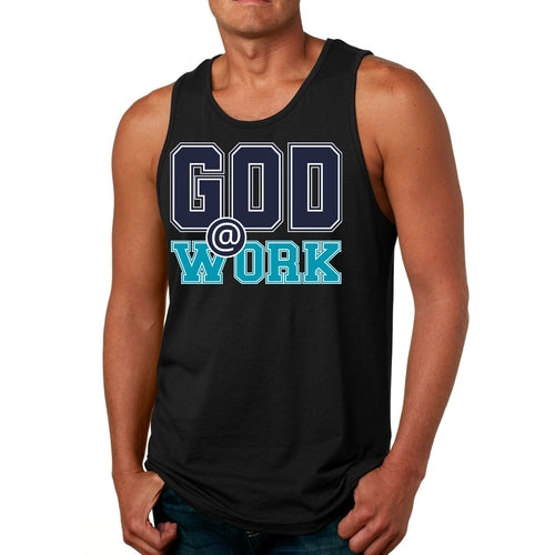 Mens Fitness Tank Top Graphic T-shirt God @ Work Navy Blue and Blue