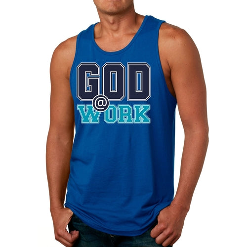 Mens Fitness Tank Top Graphic T-shirt God @ Work Navy Blue and Blue