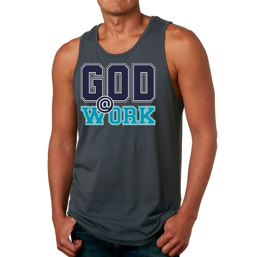 Mens Fitness Tank Top Graphic T-shirt God @ Work Navy Blue and Blue