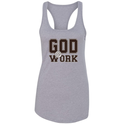 Womens Fitness Tank Top Graphic T-shirt - God @ Work Brown and White